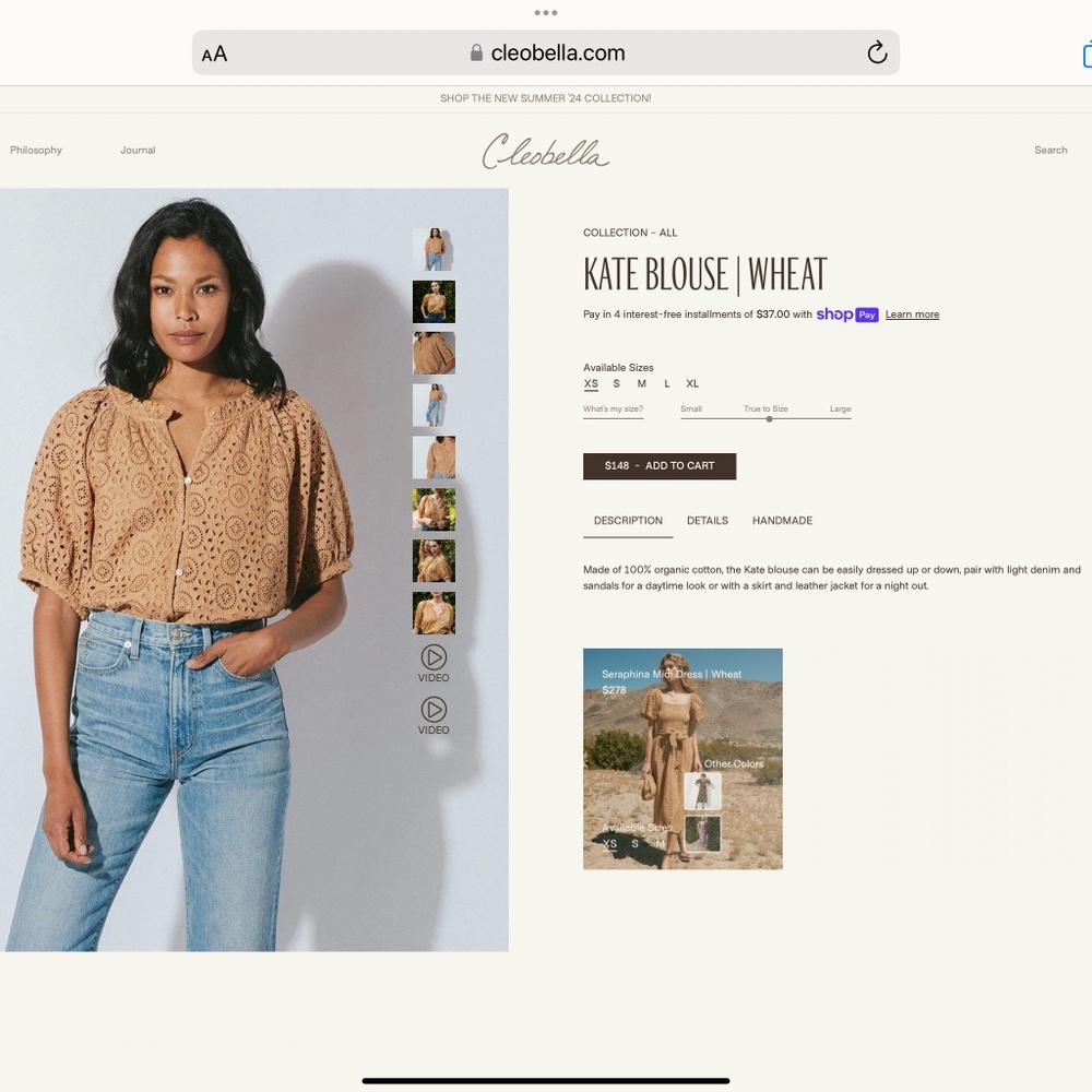 KATE NWT BLOUSE WHEAT/LINED THRU BODY OF SHIRT